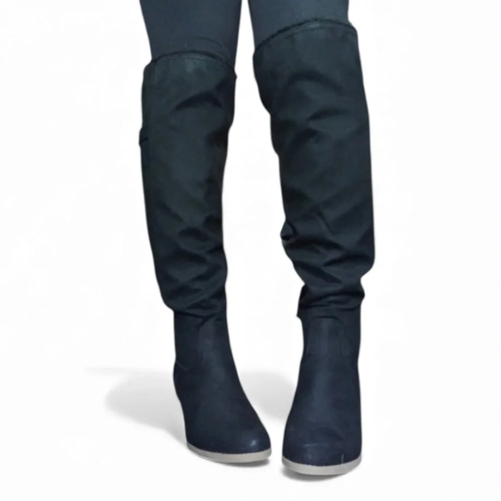 SUGAR OTK (Over the Knee) Slouchy Heeled Black Boots